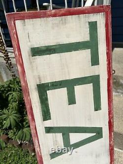 Vintage Tea Room Handpainted Wood Advertising Sign Double Sided 1940's