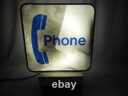 Vintage Telephone Pay Phone Double Sided Light Up Sign Tested Working 23x20x4.5