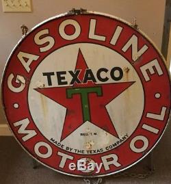 Vintage Texaco Double Sided Sign With Hanger Rim 42