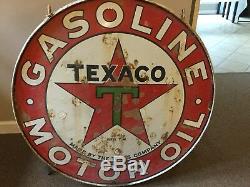 Vintage Texaco Double Sided Sign With Hanger Rim 42