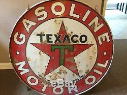 Vintage Texaco Double Sided Sign With Hanger Rim 42