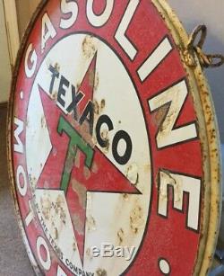 Vintage Texaco Double Sided Sign With Hanger Rim 42