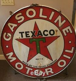 Vintage Texaco Double Sided Sign With Original Hanger Rim 42