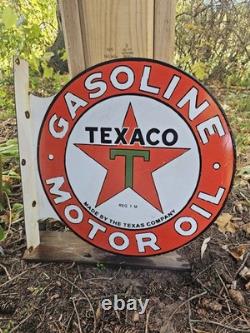 Vintage Texaco Double-sided Flange Porcelain Gas Sign 17 X 17