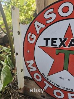 Vintage Texaco Double-sided Flange Porcelain Gas Sign 17 X 17
