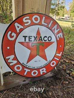Vintage Texaco Double-sided Flange Porcelain Gas Sign 17 X 17