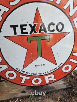 Vintage Texaco Double-sided Flange Porcelain Gas Sign 17 X 17