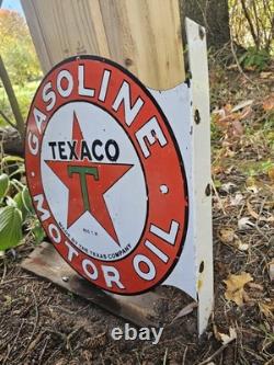 Vintage Texaco Double-sided Flange Porcelain Gas Sign 17 X 17