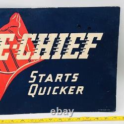 Vintage Texaco Gasoline Fire Chief Starts Quicker Double Sided Sign 20x 11.25