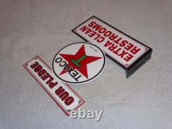 Vintage Texaco Our Pledge Clean Restrooms 11 3/4 Metal Gasoline Oil Flange Sign Vintage Texaco Our Pledge Clean Restrooms 11 3/4 Metal Gasoline Oil Flange Sign