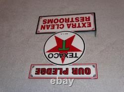Vintage Texaco Our Pledge Clean Restrooms 11 3/4 Metal Gasoline Oil Flange Sign Vintage Texaco Our Pledge Clean Restrooms 11 3/4 Metal Gasoline Oil Flange Sign