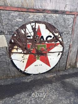 Vintage Texaco Porcelain Enamel Gas Station Sign 72 Double-Sided Round REG'D TM