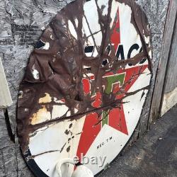 Vintage Texaco Porcelain Enamel Gas Station Sign 72 Double-Sided Round REG'D TM