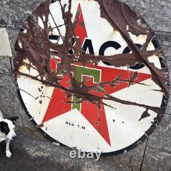 Vintage Texaco Porcelain Enamel Gas Station Sign 72 Double-Sided Round REG'D TM