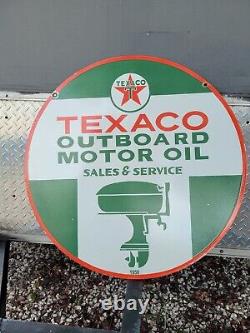 Vintage Texaco Porcelain Sign 30 Outboard Boat Motor Oil Double Sided Gas Sales