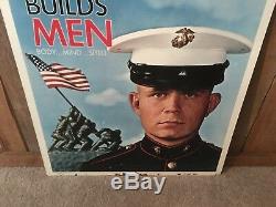 Vintage The Marines Corp Builds Men 1967 Recruiting Sign Semper Fi Double Sided