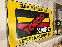 Vintage Torco MPZ Smokeless Double Sided Embossed Metal Sign 24 x 36