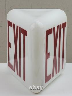 Vintage Triangular Double Sided White Milk Glass Exit Sign Wedge Globe