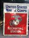Vintage Usmc Recruiting Station Double Sided Heavy Metal Sign 40x30