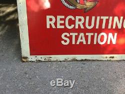 Vintage USMC Recruiting Station Double Sided Heavy Metal Sign 40x30