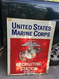 Vintage USMC Recruiting Station Double Sided Heavy Metal Sign 40x30