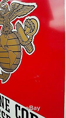 Vintage US Marine Corps Reserve Recruitment Double Sided Heavy Metal Sign 40x30