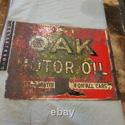 Vintage Use Oak Motor Oil Double Sided Flange Sign 22 X 17.5