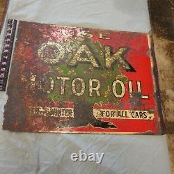 Vintage Use Oak Motor Oil Double Sided Flange Sign 22 X 17.5