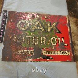 Vintage Use Oak Motor Oil Double Sided Flange Sign 22 X 17.5