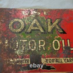 Vintage Use Oak Motor Oil Double Sided Flange Sign 22 X 17.5