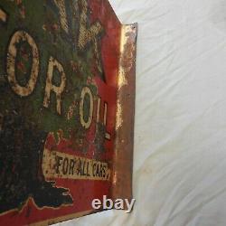 Vintage Use Oak Motor Oil Double Sided Flange Sign 22 X 17.5