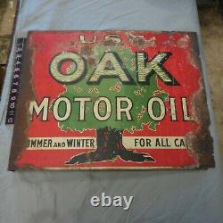 Vintage Use Oak Motor Oil Double Sided Flange Sign 22 X 17.5