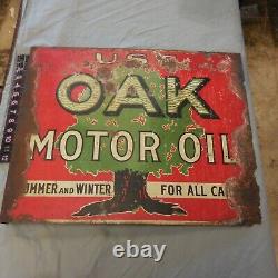 Vintage Use Oak Motor Oil Double Sided Flange Sign 22 X 17.5