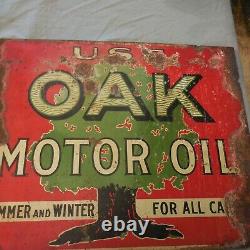 Vintage Use Oak Motor Oil Double Sided Flange Sign 22 X 17.5