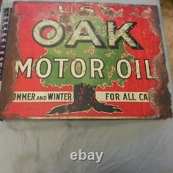 Vintage Use Oak Motor Oil Double Sided Flange Sign 22 X 17.5
