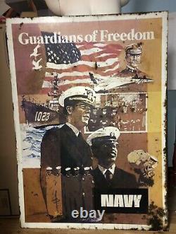 Vintage VIETNAM ERA METAL US NAVY Recruiting DOUBLE Sided SIGN 1966 LARGE