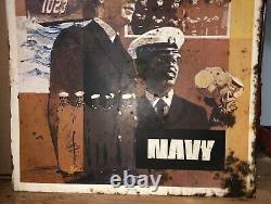 Vintage VIETNAM ERA METAL US NAVY Recruiting DOUBLE Sided SIGN 1966 LARGE