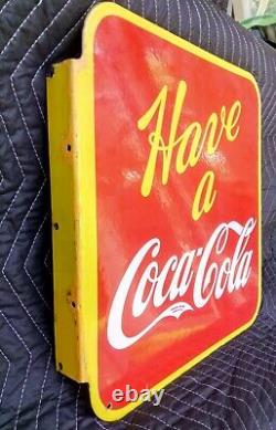 Vintage VILAS 1941 Canadian Double Sided Have a Coca-Cola Flange Sign Rare