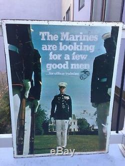 Vintage Vietnam Era Marine Corps Recruitment Metal Double Sided Sign