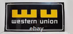 Vintage WESTERN UNION porcelain double Sided sign 30x15 original
