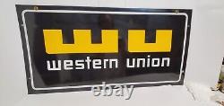 Vintage WESTERN UNION porcelain double Sided sign 30x15 original