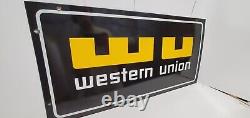 Vintage WESTERN UNION porcelain double Sided sign 30x15 original