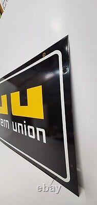 Vintage WESTERN UNION porcelain double Sided sign 30x15 original