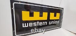 Vintage WESTERN UNION porcelain double Sided sign 30x15 original