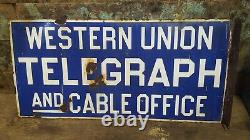Vintage Western Union Porcelain Double Sided Flange Sign