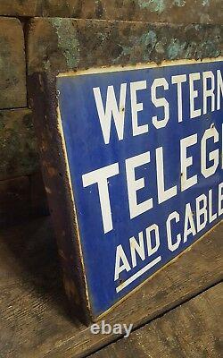 Vintage Western Union Porcelain Double Sided Flange Sign