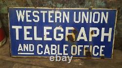 Vintage Western Union Porcelain Double Sided Flange Sign