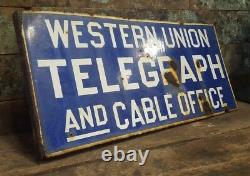 Vintage Western Union Porcelain Double Sided Flange Sign