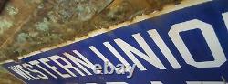 Vintage Western Union Porcelain Double Sided Flange Sign