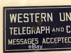 Vintage Western Union Porcelain Sign Double Sided